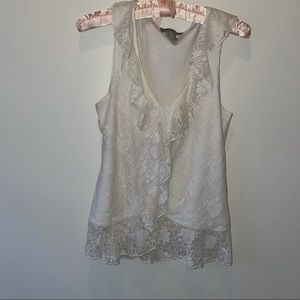 Kenar Off White Lacy V Neck Tank Top small